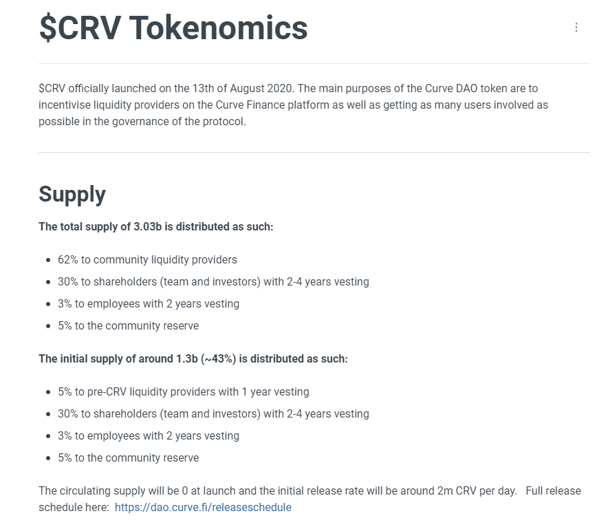 Curve tokenomics Tokenomics Curve