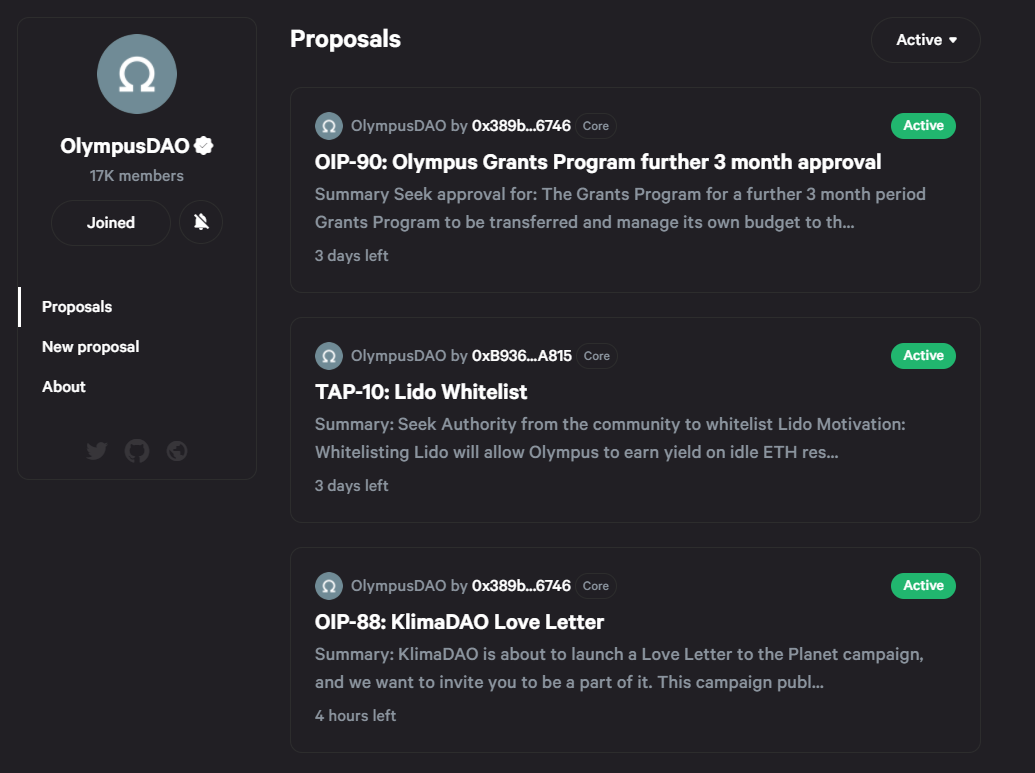 Olympus DAO forslag på Snapshot